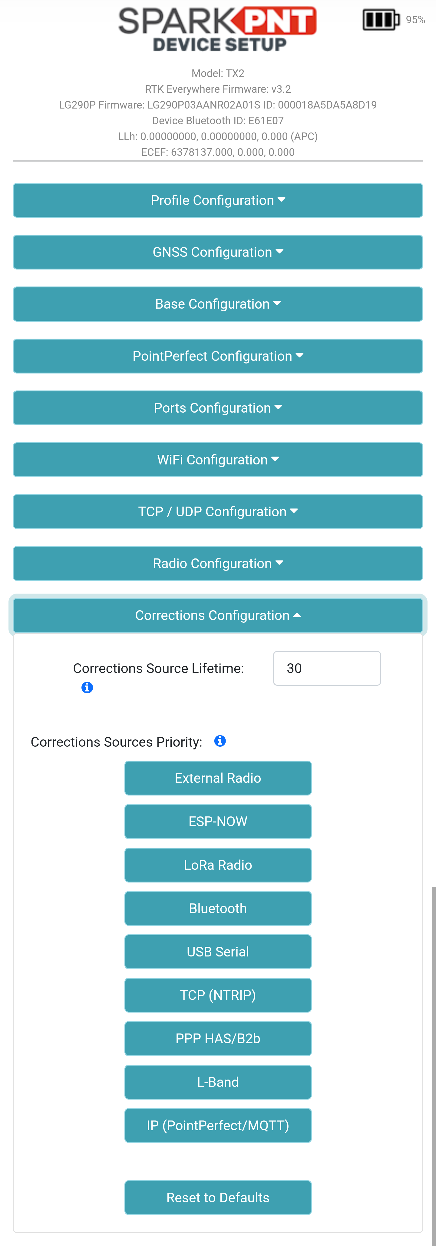 Corrections menu