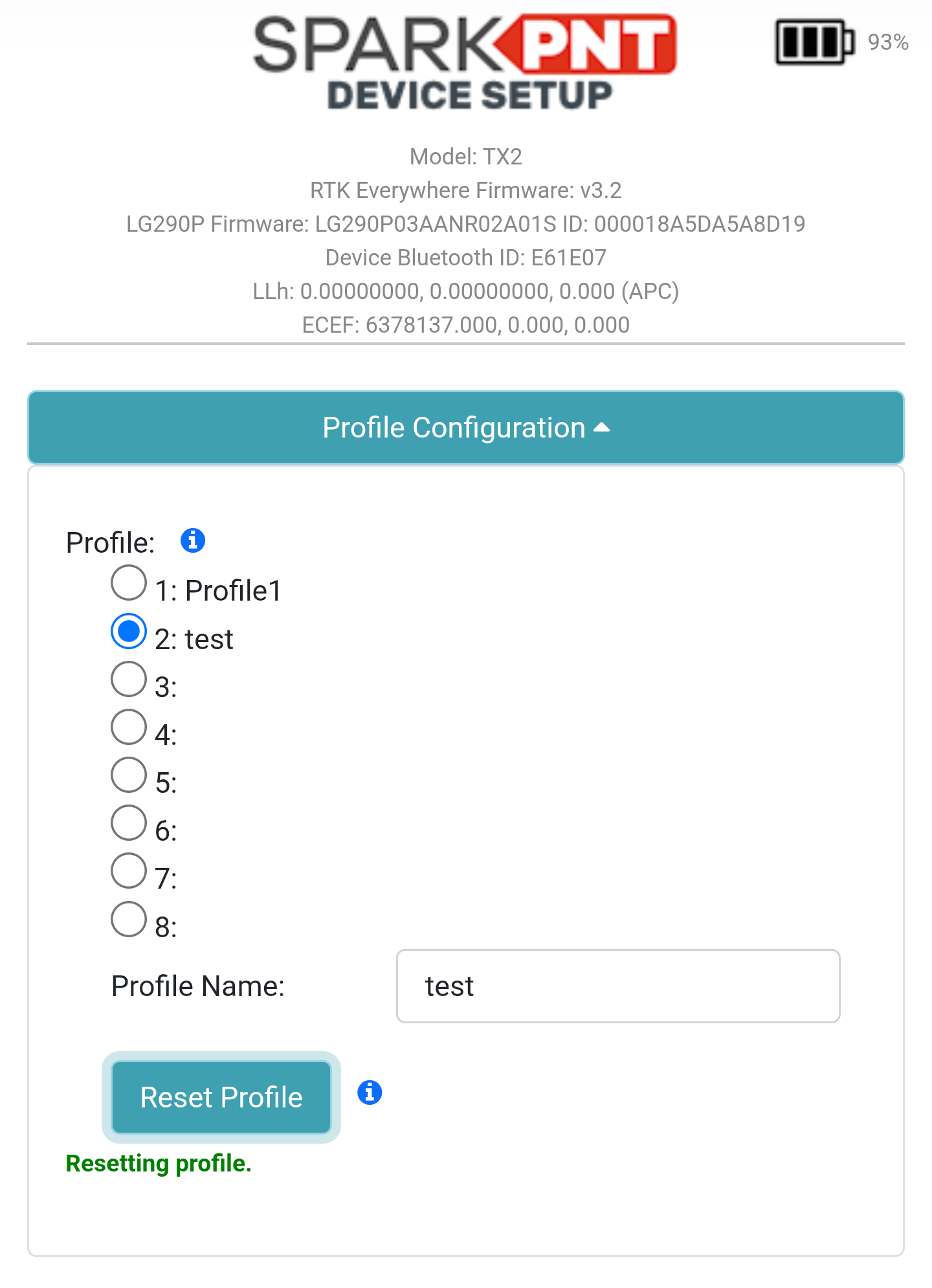 Reset a profile