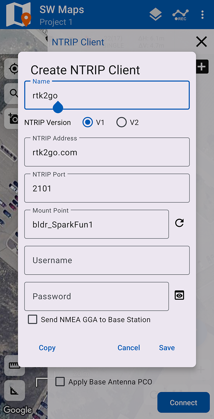 NTRIP credentials