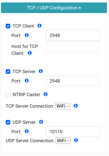 TCP/UDP menu