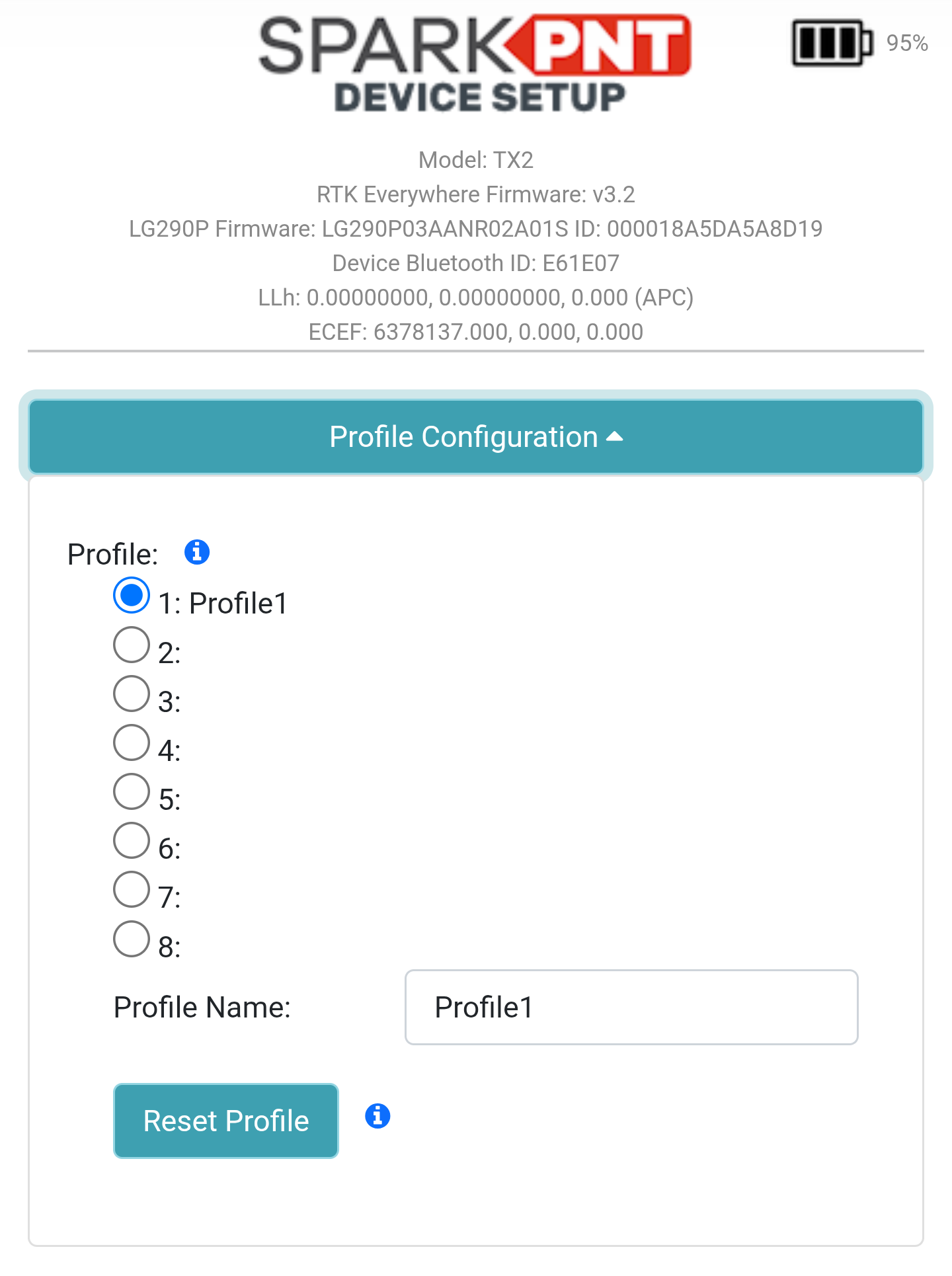 Profiles menu