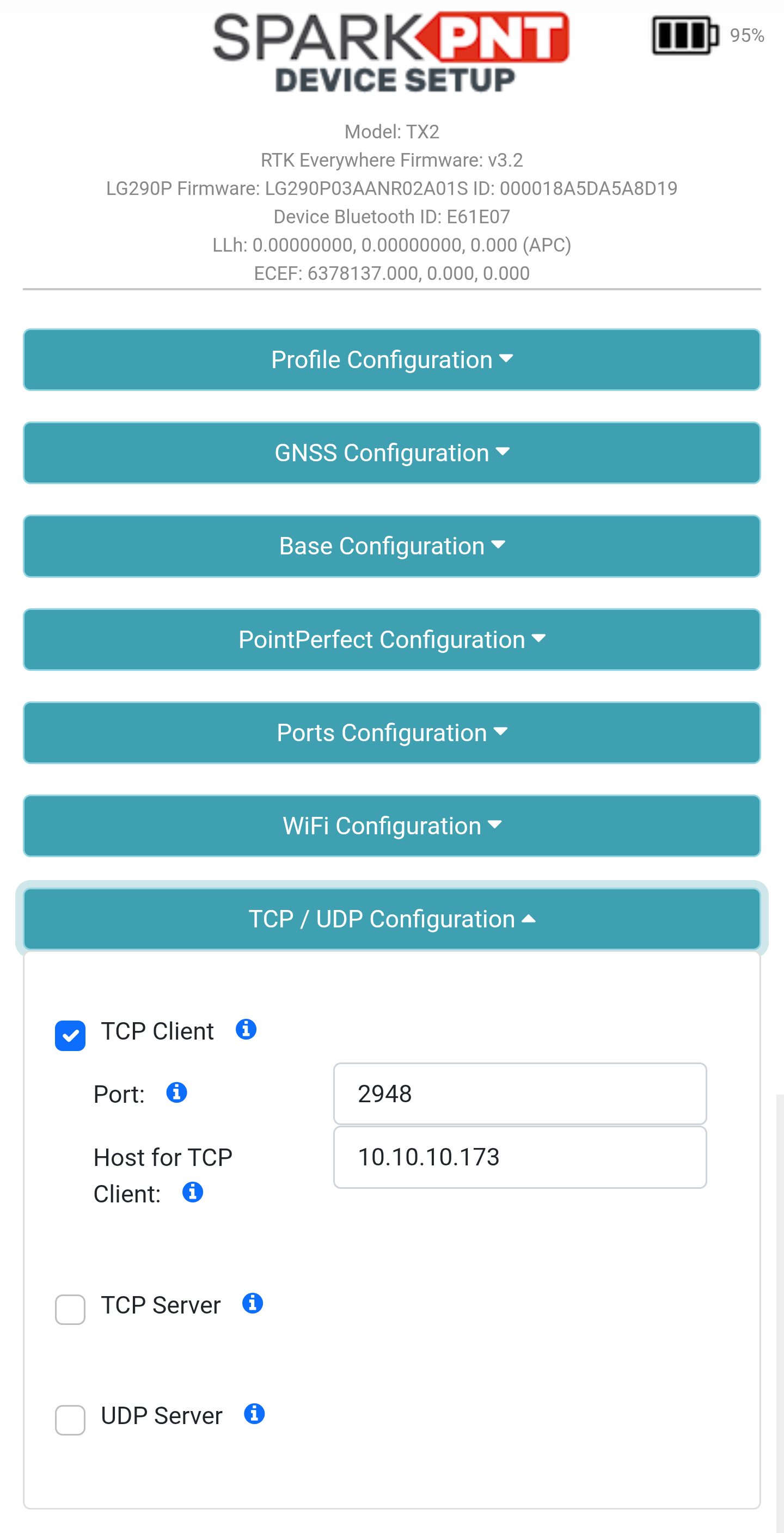 TCP/UDP menu