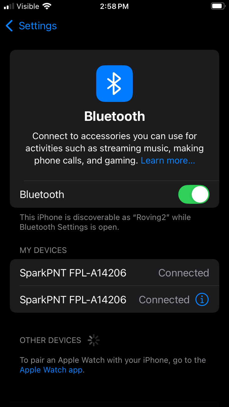 Two devices shown in Bluetooth listing