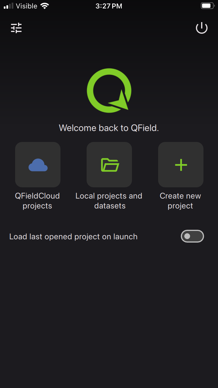 Opening page of QField