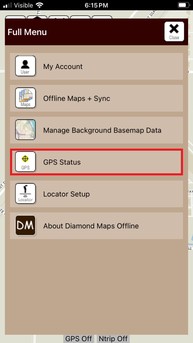 Select GPS Status Button