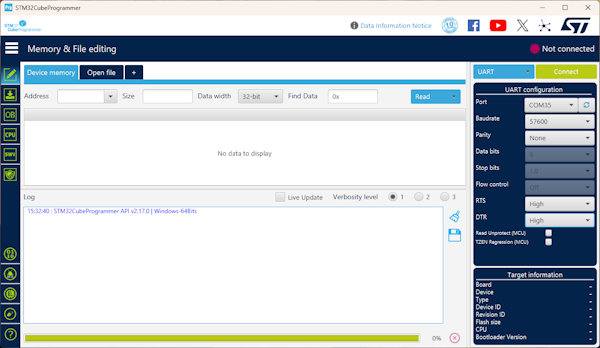 Settings in STM32CubeProgrammer