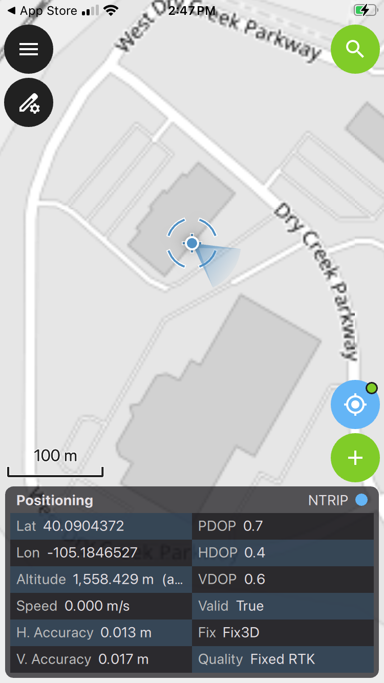 QField Connected via TCP with RTK Fix