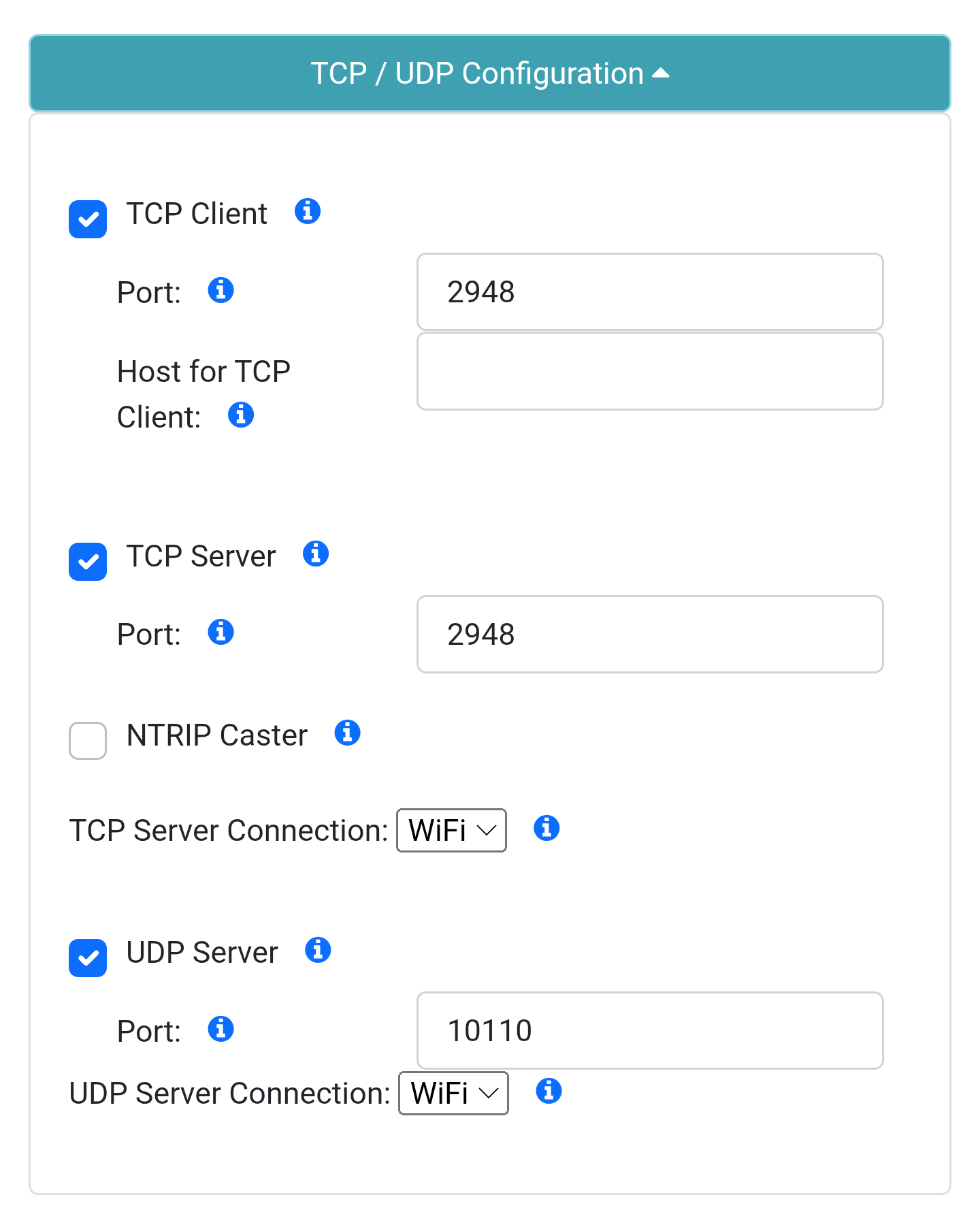 TCP/UDP menu