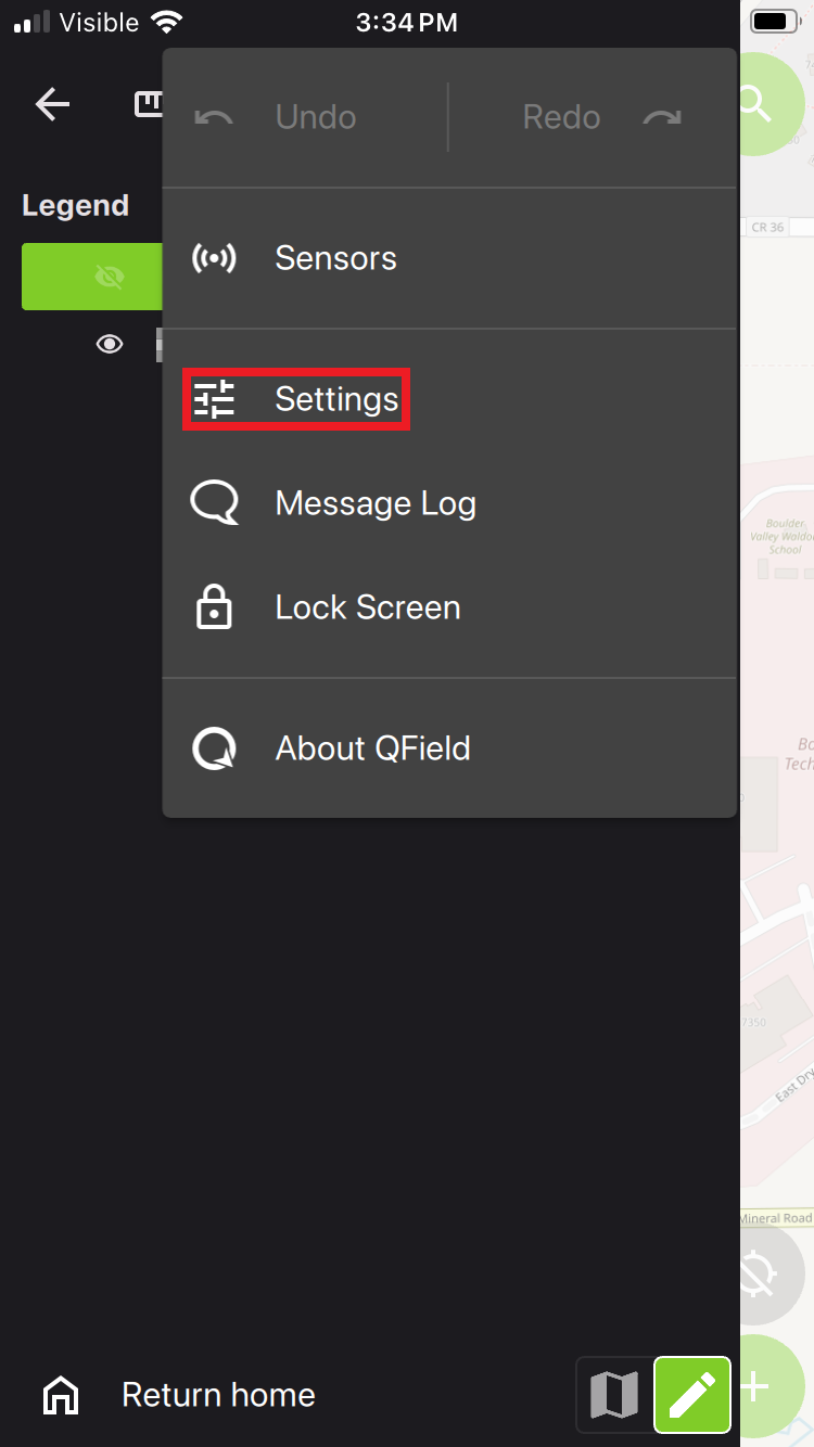 QField Settings Menu
