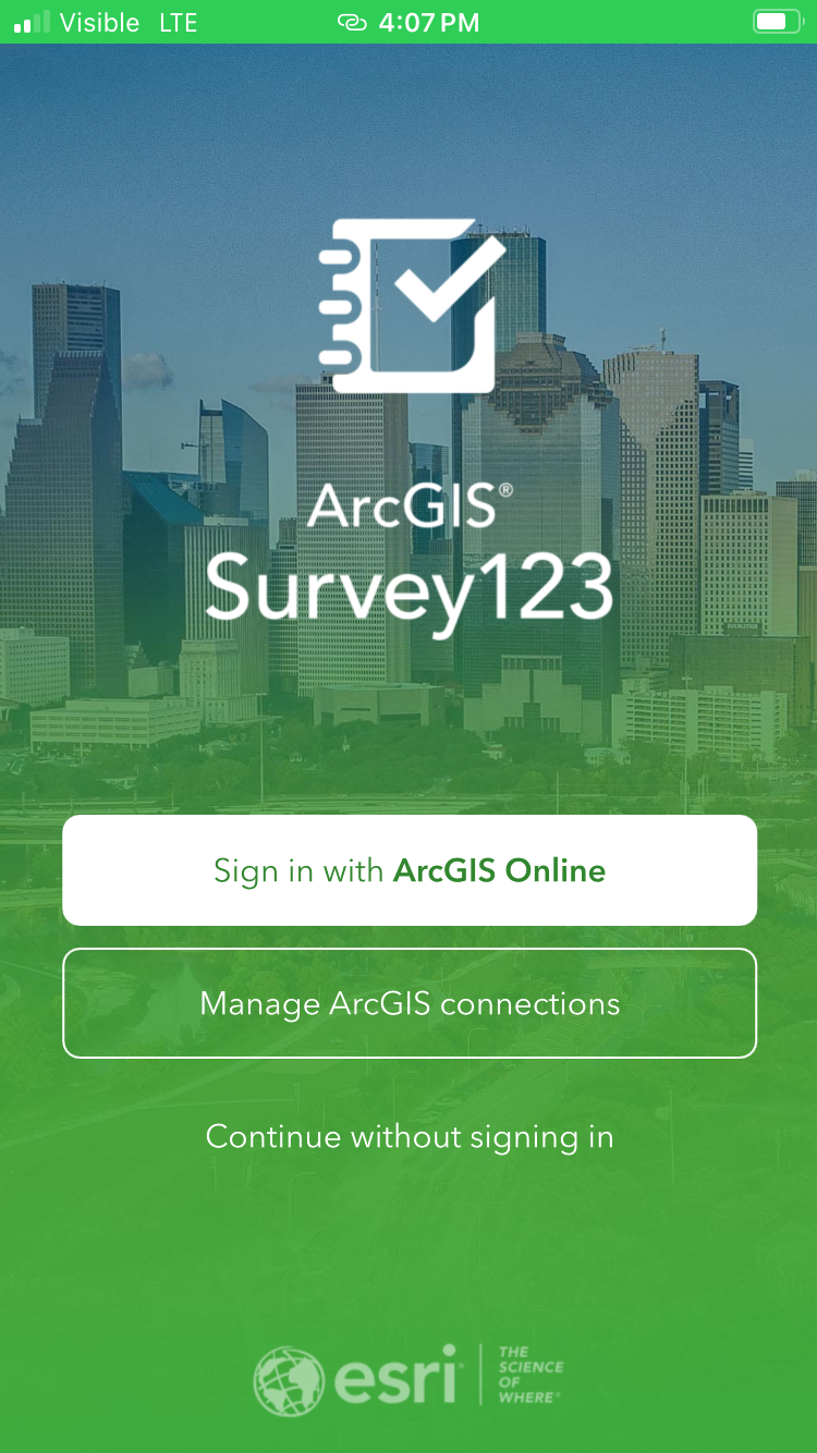 ArcGIS Survey123 Home Screen