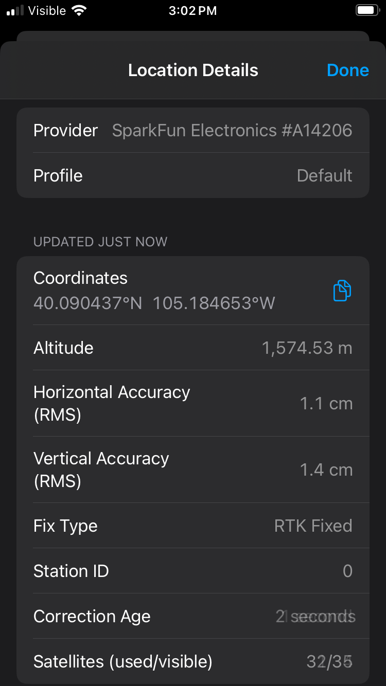 Field Maps showing RTK Fix