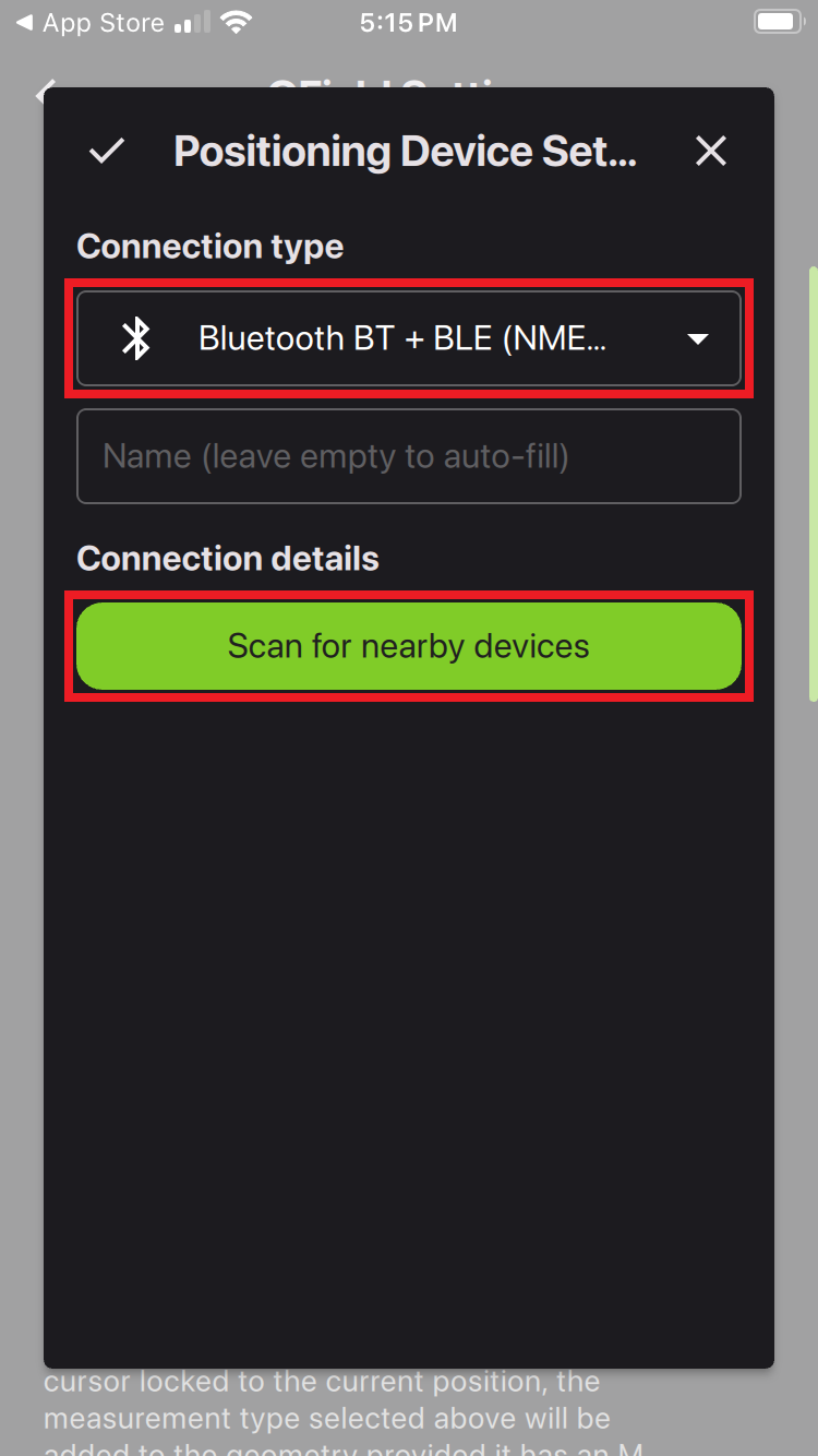 QField Select BLE connection
