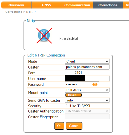 Configuring the NTRIP client