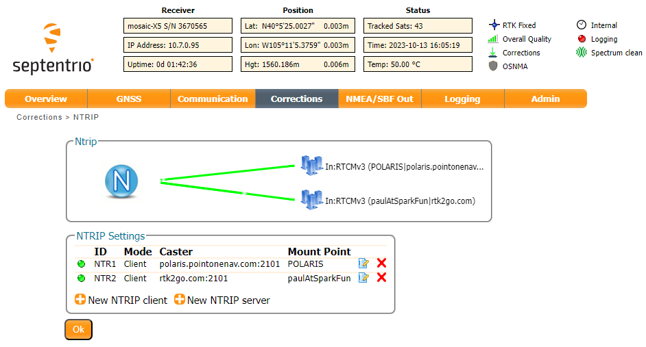 Configuring the NTRIP client