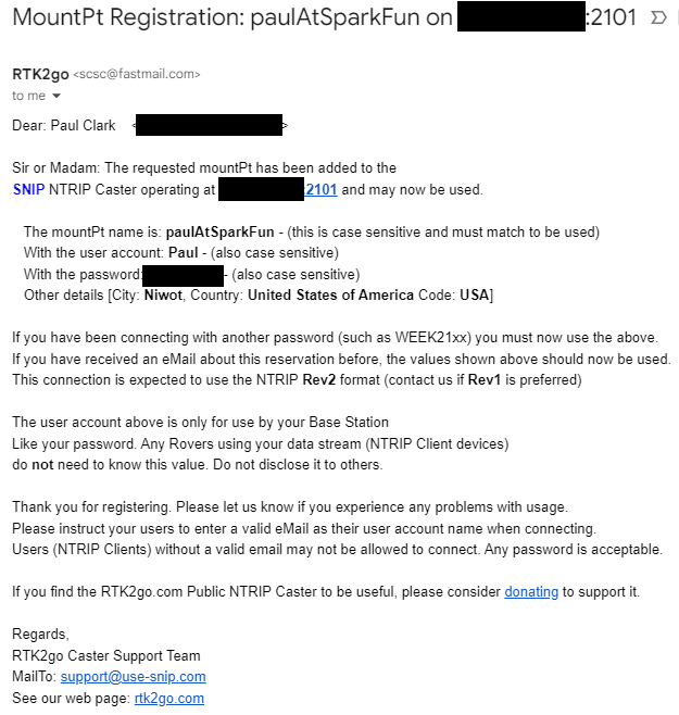 RTK 2 Go Confirmation Email
