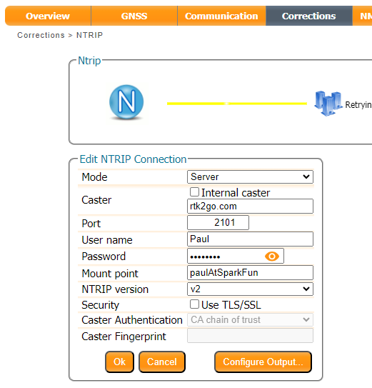 Configuring the NTRIP server