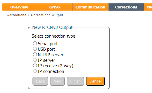 Selecting the RTCMv3 Output Type