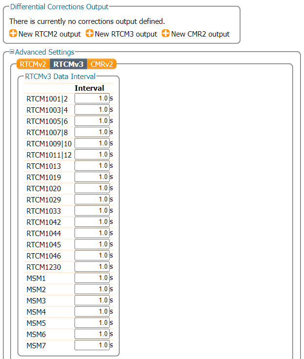 Advanced settings for RTCMv3 Output