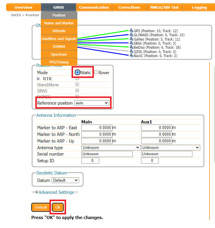 Selecting the auto reference position