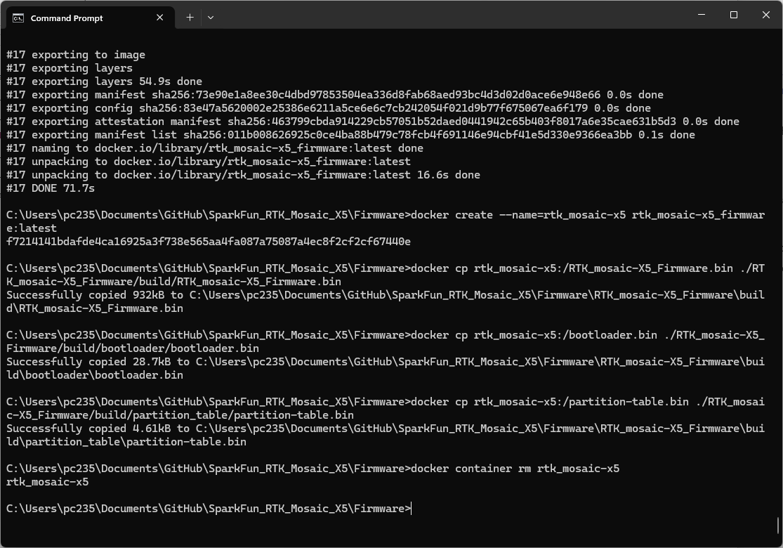 Output of the compile batch file