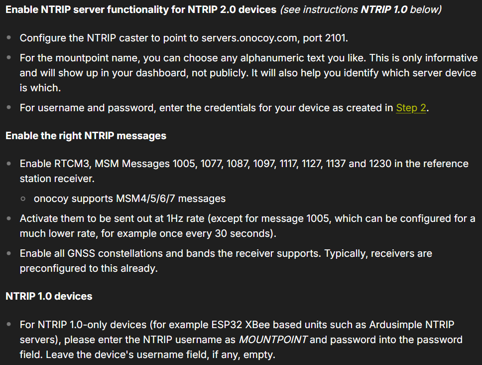 NTRIP configuration settings
