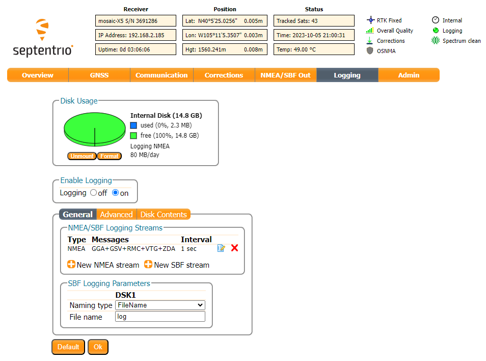 Logging stream configuration