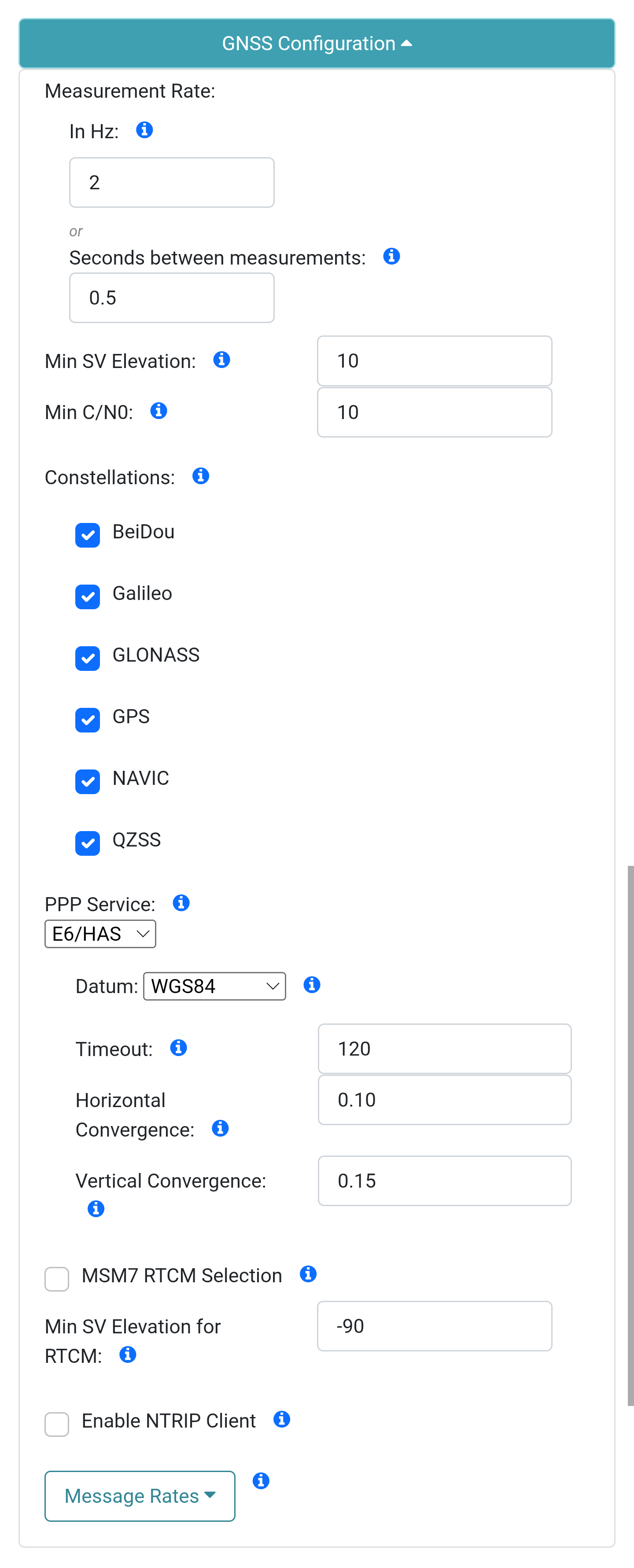 GNSS menu