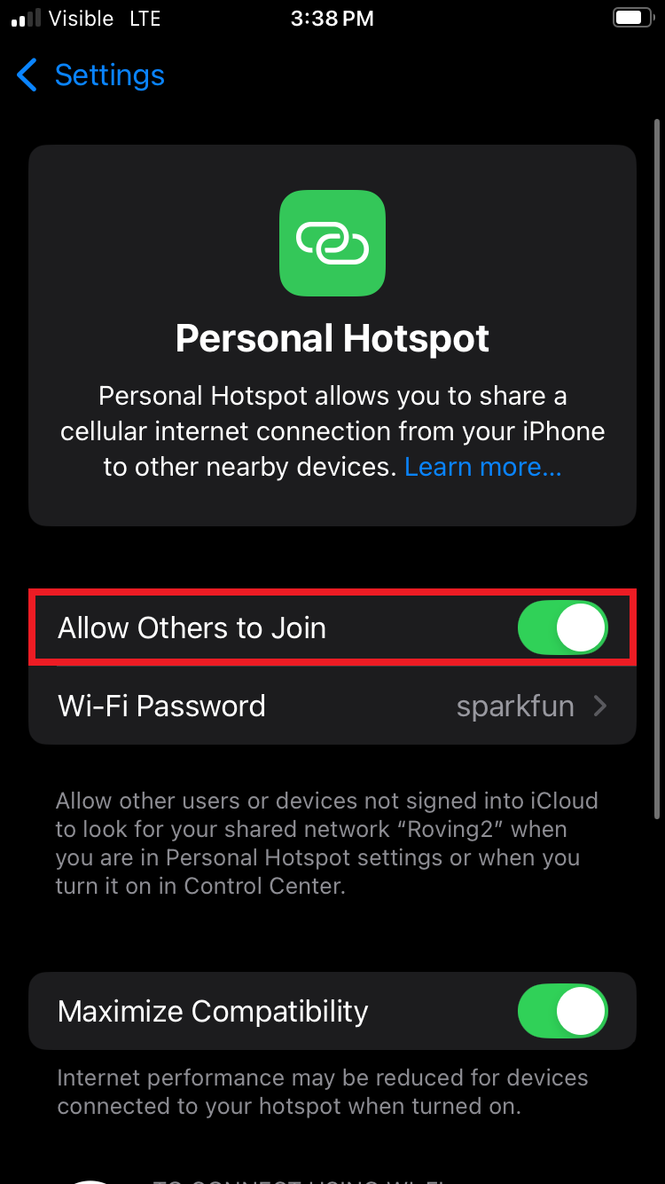 iOS - Enable Hotspot