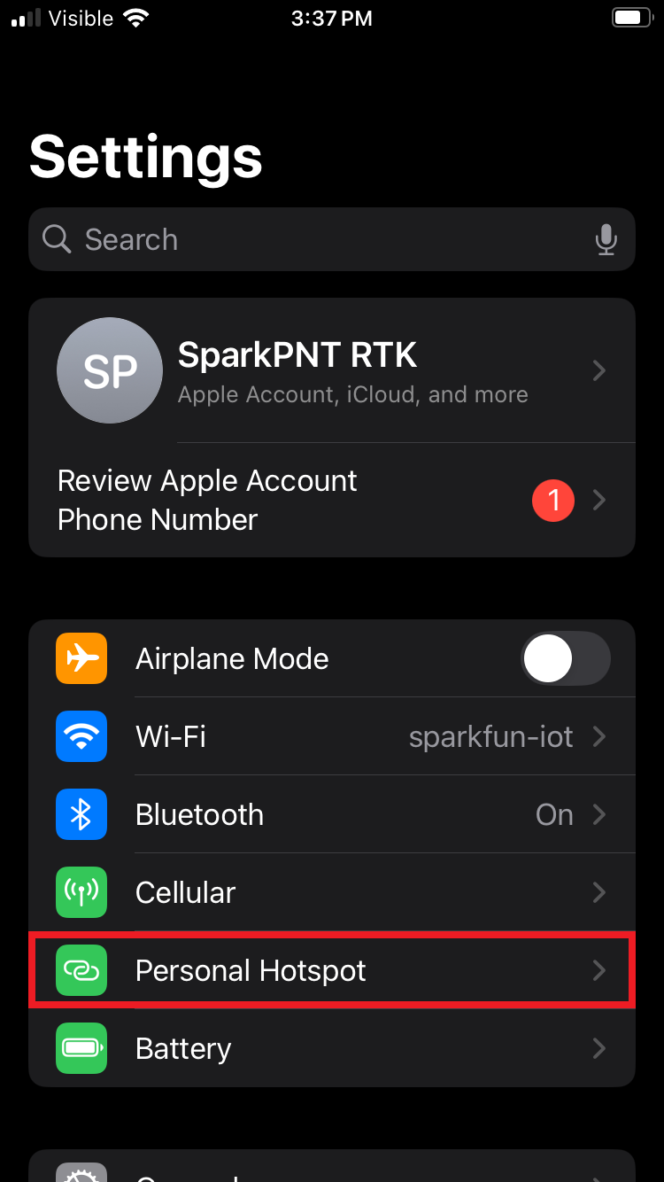 iOS - Hotspot Setting
